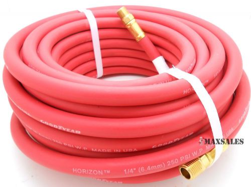 25ft x 1/4&#034; id goodyear red rubber air hose 1/4&#034; npt 250psi new for sale