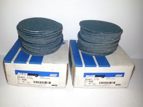 (100) Norton Bluemag 5&#034; 25307 Grit 40E Sanding Discs H875 Stick &amp; Sand