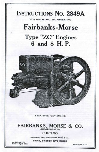 Fairbanks Morse Type Z ZC 6 8hp Gas Engine Book Manual Hit Miss 2849A Motor Oil