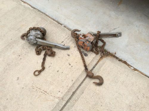 Lot of 2 cm 1 1/2 ton come along chain hoist for sale