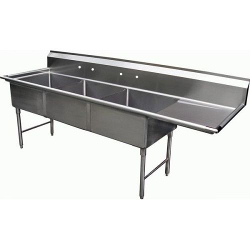 3 compartment 24&#034;x 24&#034; sink w/ right 24&#034; drainboard nsf for sale