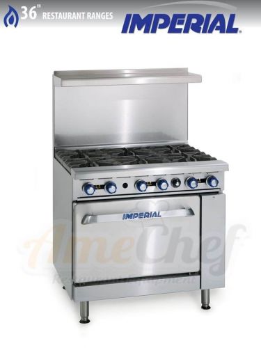 New 36&#034; gas commercial range,  6 open burners, 1 oven, imperial ir-6 for sale