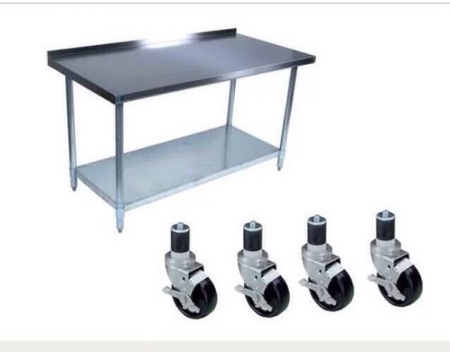 Stainless steel kitchen work prep table 2&#039;x24&#034; with backsplash &amp; casters for sale
