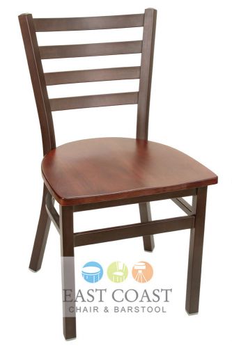 New gladiator rust powder coat ladder back metal chair with walnut wood seat for sale