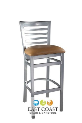 New gladiator silver full ladder back restaurant bar stool with tan vinyl seat for sale