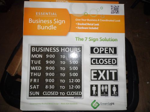 New 7 Business Signs Bundl Brushed Nickel Open Closed Exit Restroom green Light