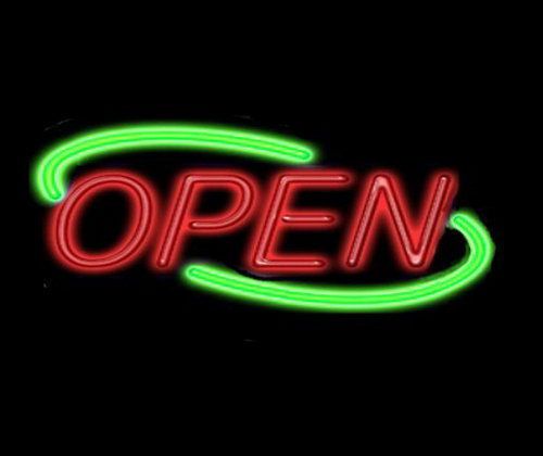 Neon open sign deco - green border / red letters for sale