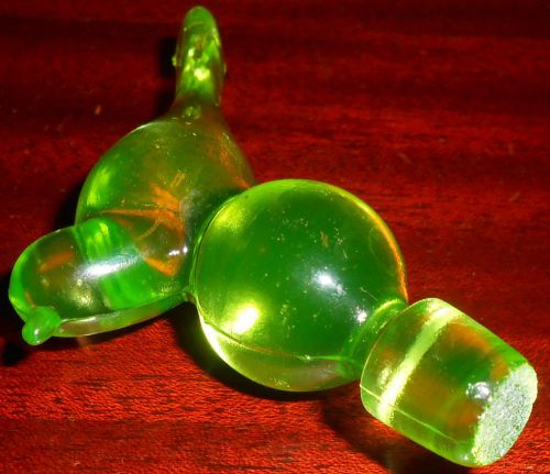 Green vaseline glass bird bottle topper uranium songbird top stopper cruet wine for sale