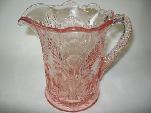 Pink rose Glass water serving Pitcher inverted thistle Pattern lemonaid tea art
