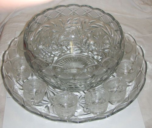 Retired le smith holiday poinsettia pattern large punch bowl underplate &amp; cups for sale