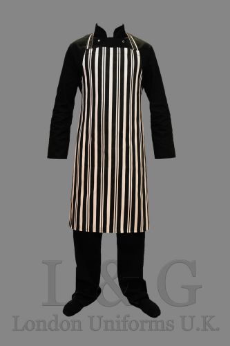 Professional Black White Striped Chef bib apron 100% cotton L&amp;G London Uniforms