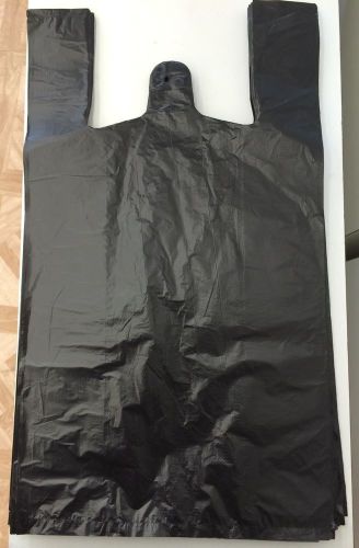 100qty. black plastic t-shirt bags with handles 8 x 4 x 16 inches small for sale