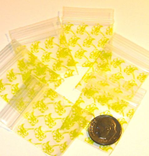 200 Baggies Yellow Flowers 1.25 x 1.25&#034; Apple brand mini ziplock bags  125125