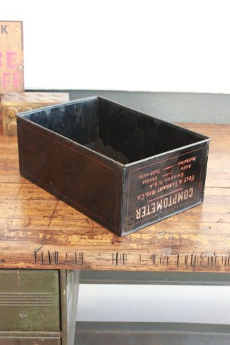 Vintage industrial comptometer storage steel bin container box advertising 1920s for sale