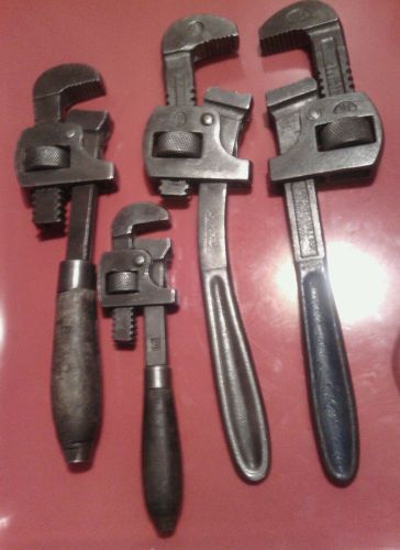 Lot of 4 Stillson/Pexto 10&#034; &amp; #8 pipe wrenches