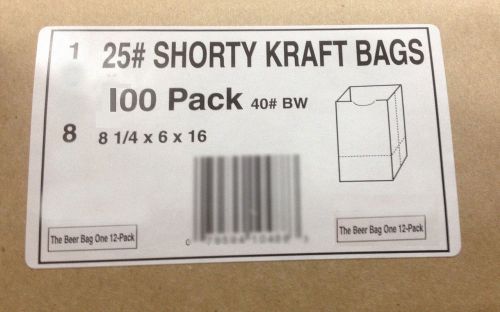 25# Shorty Brown Kraft Paper Bags, Size 8.25 x 6 x 16 100ct    Free Shipping