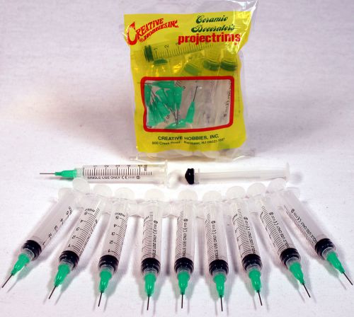 Precision Applicator 5cc Syringe w/21 Gauge Green Tip -Glue, Henna -10 Pack