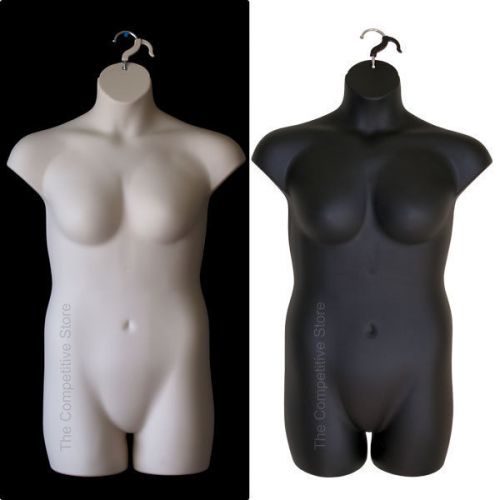 2 Black And Flesh Female Plus Size Dress Mannequin Forms - Display 1x-2x Sizes