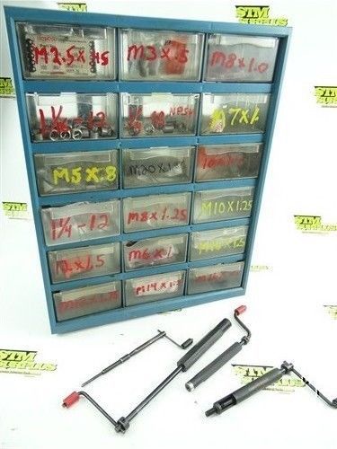 Large assorted heli-coil insertion tools, taps &amp; coils w/ storage box for sale