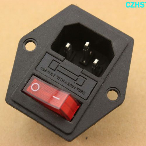1pc iec320 c14 power cord inlet  socket with red light rocker switch 250v/10a for sale