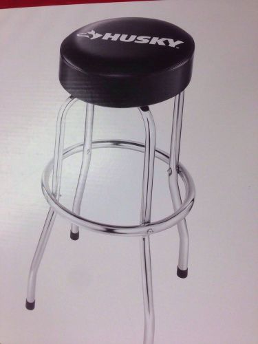Husky bar/ shop stool black seat single ring frame, 16&#034; dia x 28.3&#034; h, chrome for sale