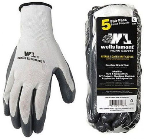 Wells lamont 5 pack large mens nitrile coated work gloves - 563la for sale