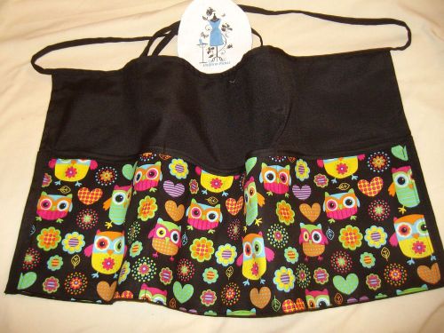 Black server waiter waitress waist apron owls name embroidered free for sale