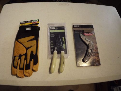 Klein 11054GLW Wire Stripper + 44502-Camo Knife + 40222 XL Journeyman Gloves