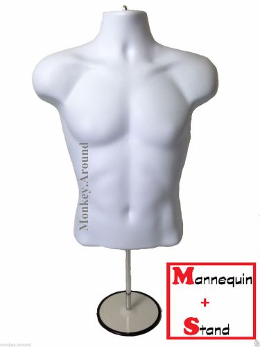 10 White Mannequin Male Torso Half Dress Form Display Clothing Hanging + Stand