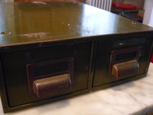 VINTAGE MILITARY GREEN METAL TWO DRAWER CARD CATALOG FILES INDUSTRIAL SALVAGE