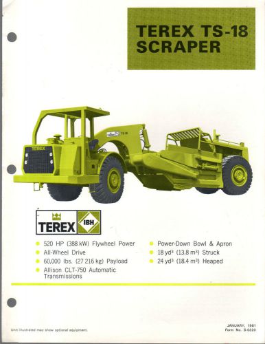 1981 terex ts 18 scraper  big equipment construction brochure for sale