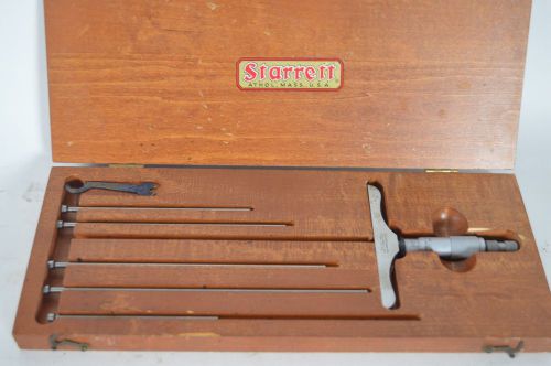 Starrett no. 445 0-6&#034; depth micrometer with 4&#034; base with wood case for sale