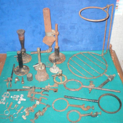 Lab BUNSEN Burner Torch Beret Ring wire CLAMPS stand LOT Johnson SARSTEMCO