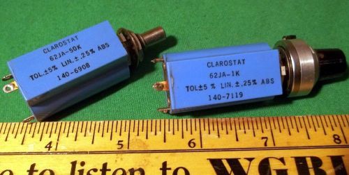 (2) Clarostat Precision 10-Turn Potentiometers 62JA-1K &amp; 62JA-50K Used Clean