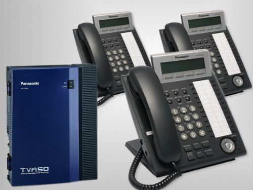 [new] panasonic kx-tva50 voice mail system + 3 panasonic kx-dt343b phones for sale