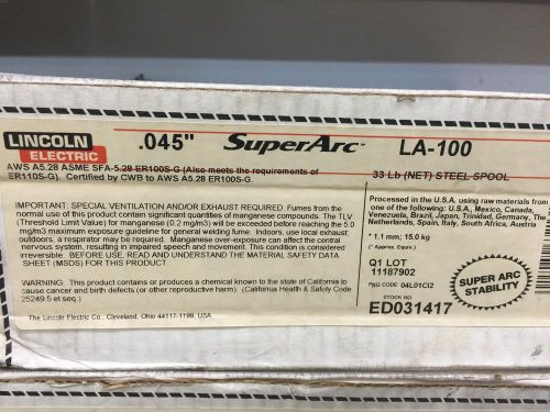 Lincoln SuperArc LA100 Mig Wire .045&#034; #33lbs Steel Spool ER100/110S