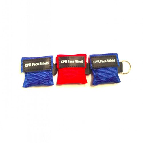 3 Red &amp; Blue Rescue Keychain CPR Face Shield Barrier Mini Pocket First Aid Mask