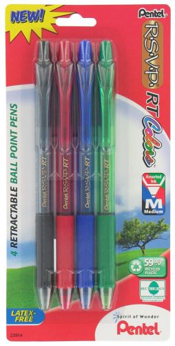 PENTEL ASSORTED RSVP RT Colors RETRACTABLE 07 BALL POINT PEN Set of 4 NEW