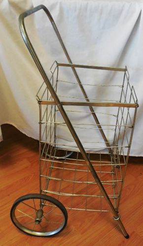 Vintage Laundry Flea Market Collapsible Wire Shopping Cart Basket On Wheels