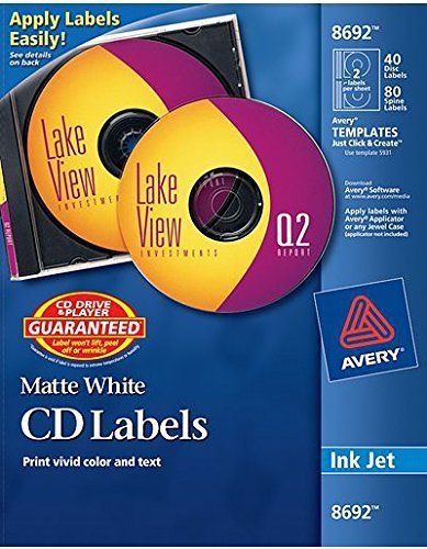 Avery Permanent InkJet CD Labels, 40 Disc/80 Spine Labels, White Matte
