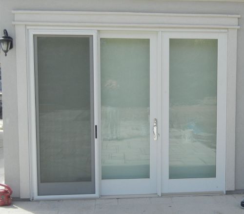 Marvin white ext./primed pine int.three-panel sliding french door - new! for sale