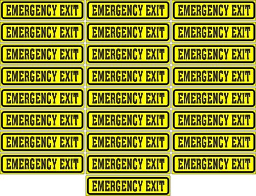 LOT OF 25 GLOSSY STICKERS, EMERGENCY EXIT, FOR INDOOR OR OUTDOOR USE