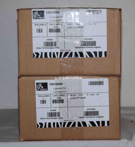 4 Pack Zebra 10010040 Z-Select 4000D 2.25&#034; x 0.5&#034; Thermal Labels - 4200/Roll