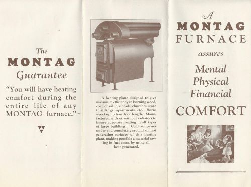 Montag Furnaces Vintage Fold Out Illustrated Brochure Circa 1930&#039;s-1940&#039;s