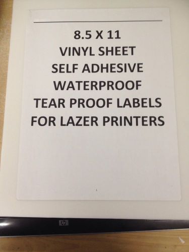 20 sheets (8.5 x 11) vinyl sheets for lazer printers. waterproof and tear proof. for sale