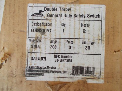 midwest GS3262G 200A 240V 3P outdoor double throw disc