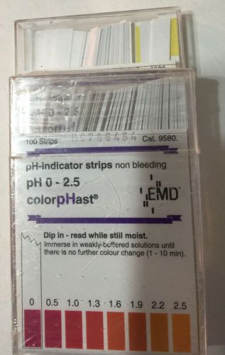 2X EMD ColorpHast 9580 Non-Bleeding pH Indicator Strip 0-2.5 Range