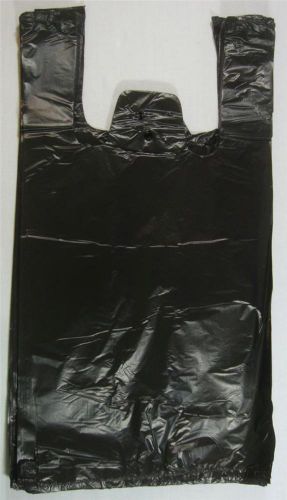 100 Qty. Black Plastic T-Shirt Retail Shopping Bags w/ Handles 8&#034; x 5&#034; x 16&#034; Sm