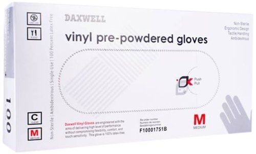 Daxwell F10001751B Vinyl General-Purpose Glove, Powdered, Medium, Clear (Pack of