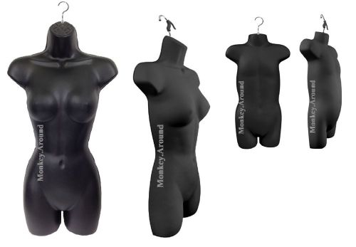 2 Mannequins,Female Child Black Dress Torso Body Form Display Clothing +2 Hanger